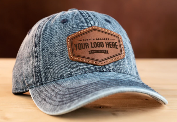 Topi berbahan denim dengan patch kustom